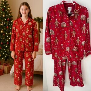 Nick & Nora Red Gingerbread House Sock Monkey Christmas Pajama Set